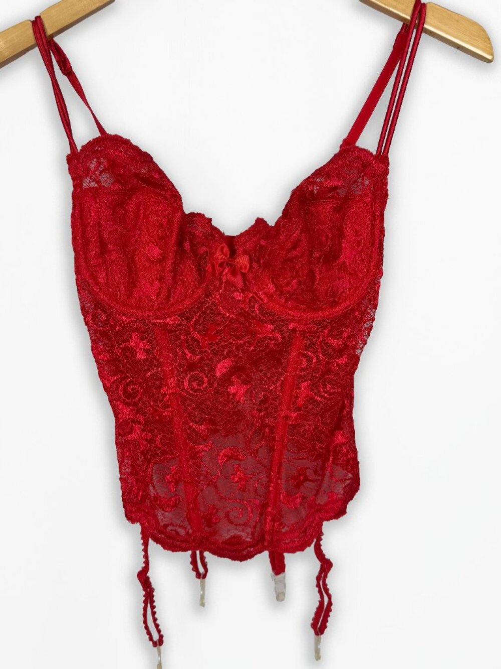 NWT Rare Vintage Victoria's Secret Gold Label Red Lace Bustier Corset Garter 36C